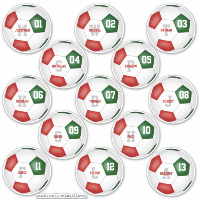 red green soccer team 13 individually personalised (Front)