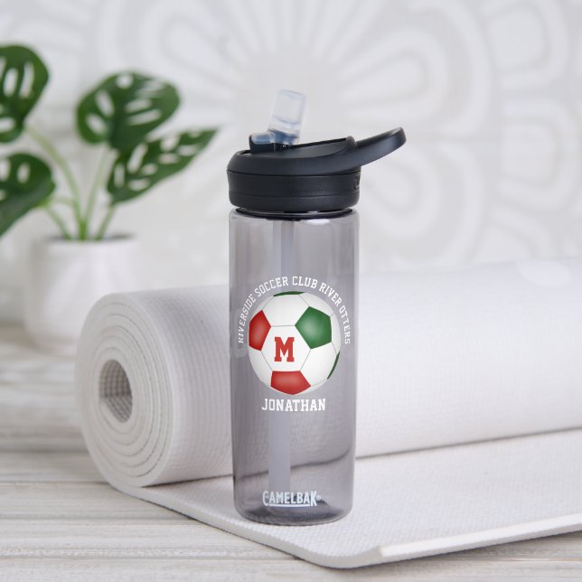 red green soccer team colours boys girls custom water bottle (Yoga)
