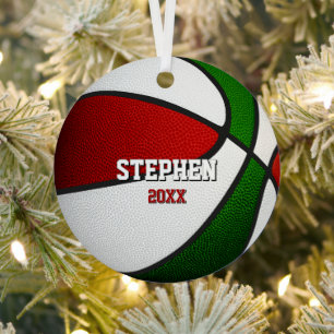 red green sports team colors gifts basketball metal tree decoration