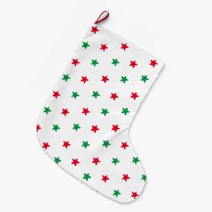 Red, green stars, white pattern large christmas stocking