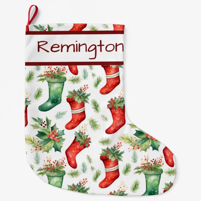 Red Green Stockings Pattern on Christmas Stockings (Front)