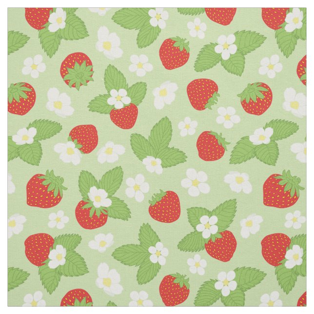 Red Green Strawberry Pattern Fabric (Swatch)