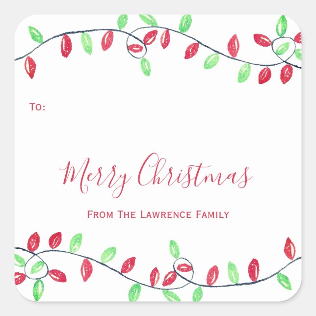 Red Green String Lights Christmas Holiday Gift Tag (Front)