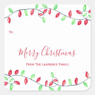 Red Green String Lights Christmas Holiday Gift Tag