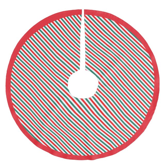Red Green Stripe Brushed Polyester Tree Skirt (Front)