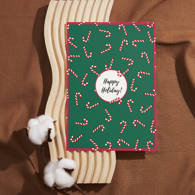 Red & Green Stripe Candy Happy Holiday Card (Creator Uploaded)