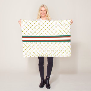 Red Green Stripe  Gold Crown Pattern Royal Fleece Blanket