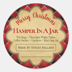 Red Green Striped Christmas Hamper In A Jar Ideas Classic Round Sticker