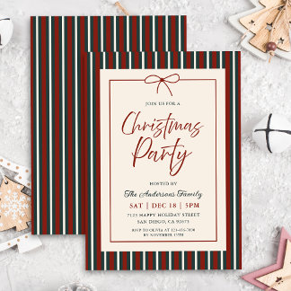 Red & Green Striped Christmas Party Invitation