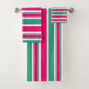 Red -green striped horizontal pattern bath towel set