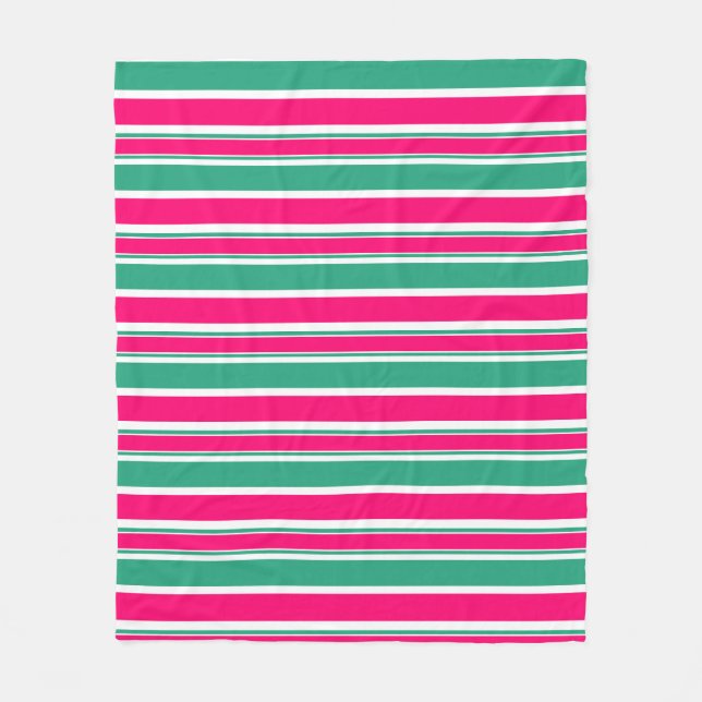 Red -green striped horizontal pattern fleece blanket (Front)