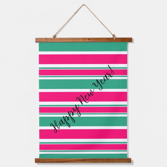 Red -green striped horizontal pattern hanging tapestry (Front)