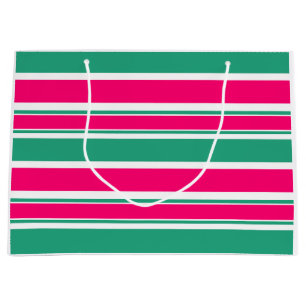 Red -green striped horizontal pattern large gift bag