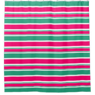 Red -green striped horizontal pattern shower curtain