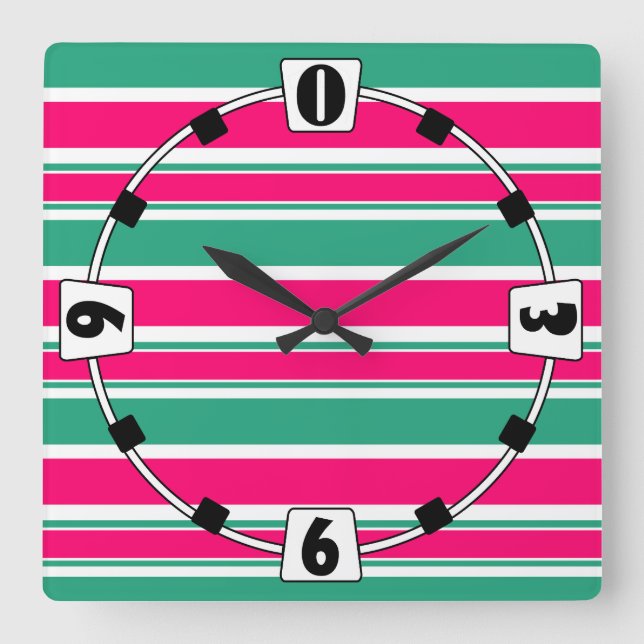 Red -green striped horizontal pattern square wall clock (Front)