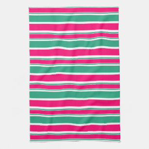 Red -green striped horizontal pattern tea towel