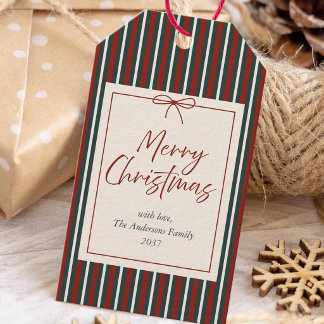 Red & Green Striped Merry Christmas Gift Tags