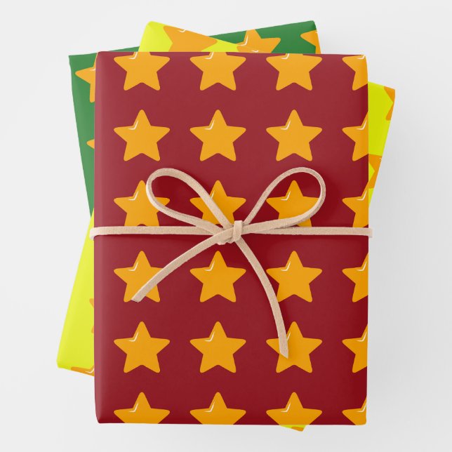 Red Green Striped Wrapping Paper - Gold Stars (In situ)