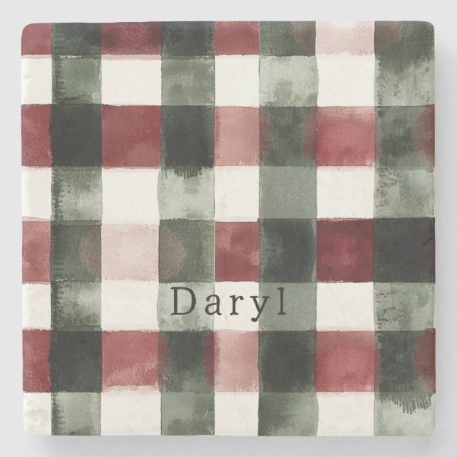 Red Green Stripes Birthday Stone Coaster (Front)