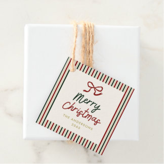Red & Green Stripes & Bow Christmas Favour Tags