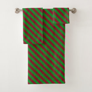 Red & Green Stripes Glitter Bath Towel Set