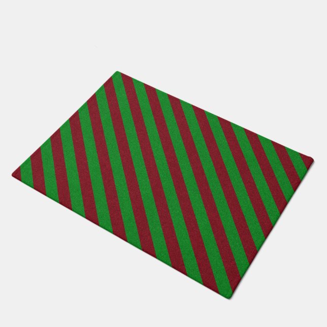 Red & Green Stripes Glitter Doormat (Angled)
