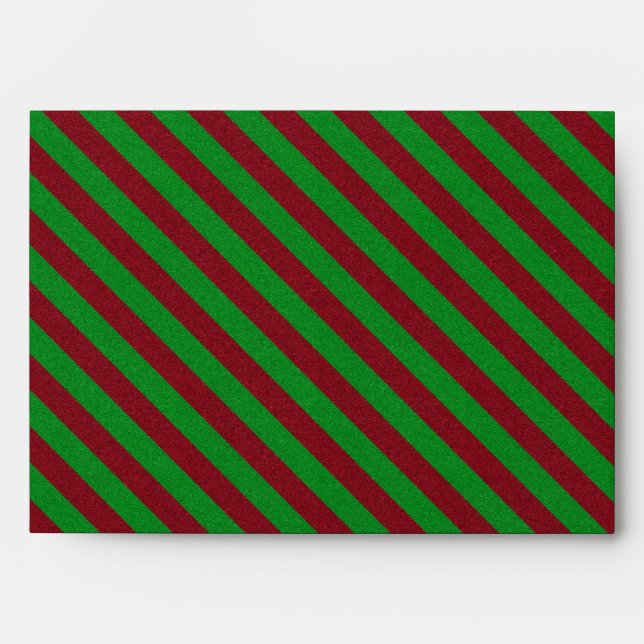 Red & Green Stripes Glitter Envelope (Front)