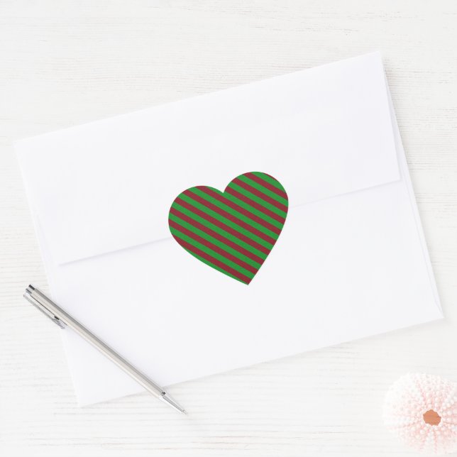 Red & Green Stripes Glitter Heart Sticker (Envelope)