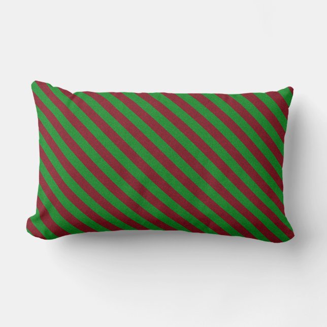 Red & Green Stripes Glitter Lumbar Cushion (Front)