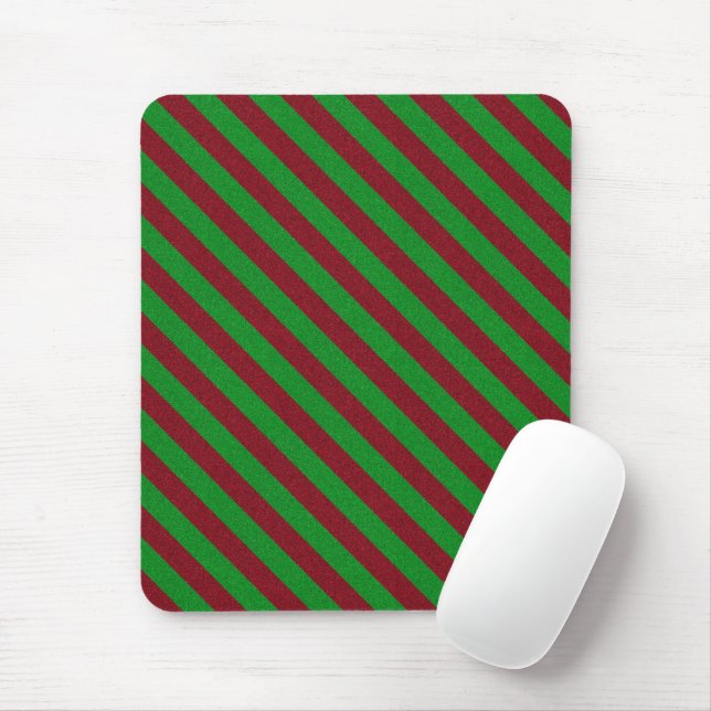 Red & Green Stripes Glitter Mouse Mat (With Mouse)