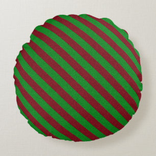 Red & Green Stripes Glitter Round Cushion