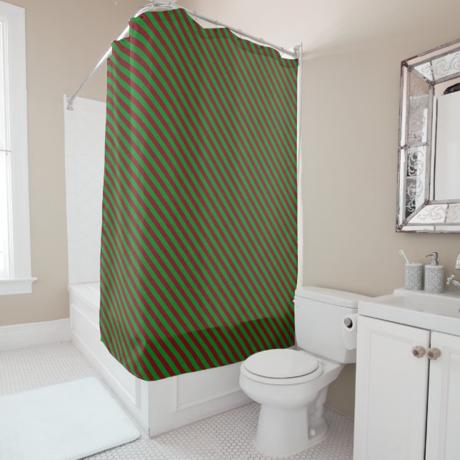Red & Green Stripes Glitter Shower Curtain (In Situ)