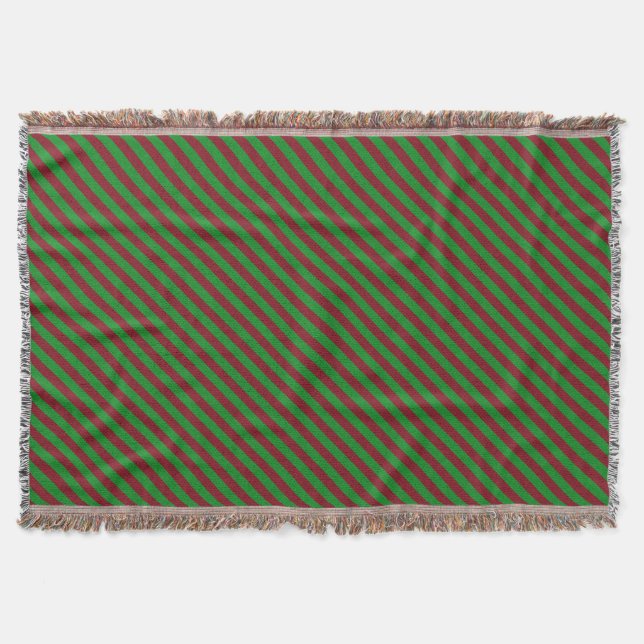 Red & Green Stripes Glitter Throw Blanket (Front)