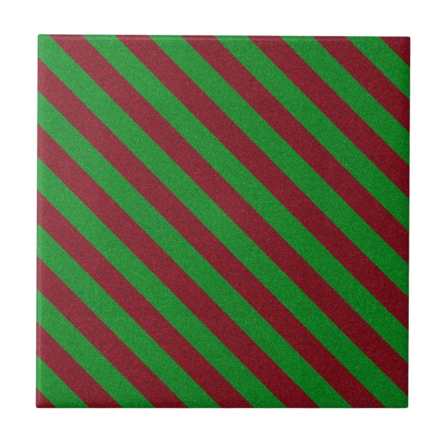 Red & Green Stripes Glitter Tile (Front)