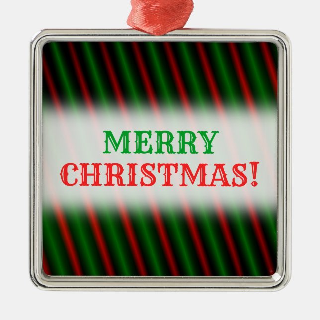 Red & Green Stripes/Lines Pattern Square Ornament (Front)