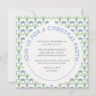 Red Green Stripes Modern Minimalist Holiday Party Invitation