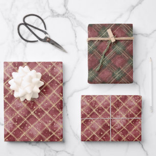 Red Green Stripes Plaid Christmas Wrapping Paper Sheet