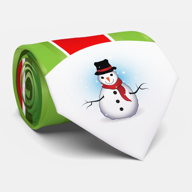 Red & Green Stripes/Snowman Tie (Rolled)