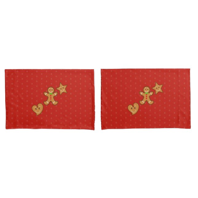 Red-Green sweet XmaS Gingerbread Pals-Candy Cane Pillowcase (Front-Set)
