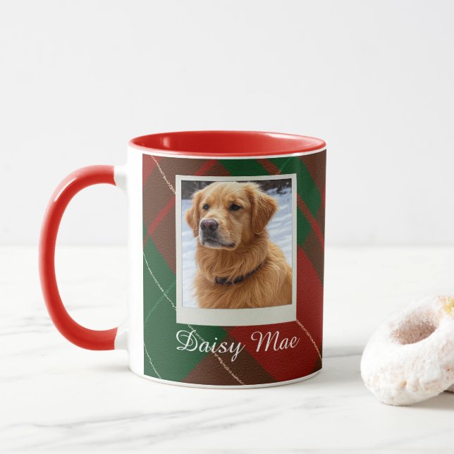 Red & Green Tartain Plaid Personalized Pet Mug (With Donut)