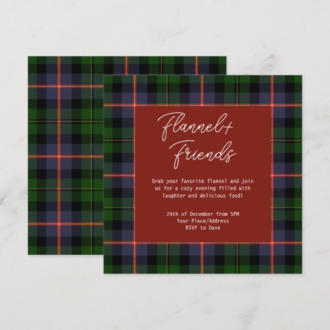 Red Green Tartan Flannel & Friends Christmas Party Invitation (Front/Back)