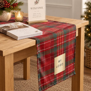 Red Green Tartan Plaid Business Logo Short Table Runner