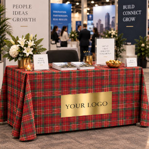Red Green Tartan Plaid Business Logo Tablecloth