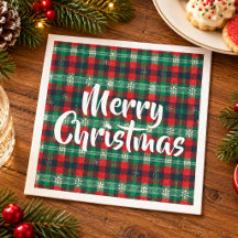 Red Green Tartan Plaid Christmas Snowflakes