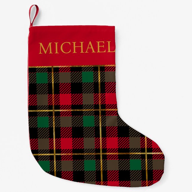 Red Green Tartan Plaid Personalised Small Christmas Stocking (Front)
