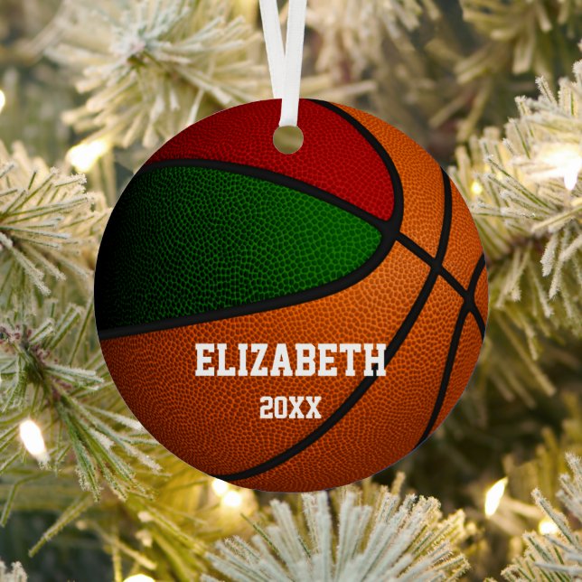 red green team colours girls boys basketball metal tree decoration (Insitu)