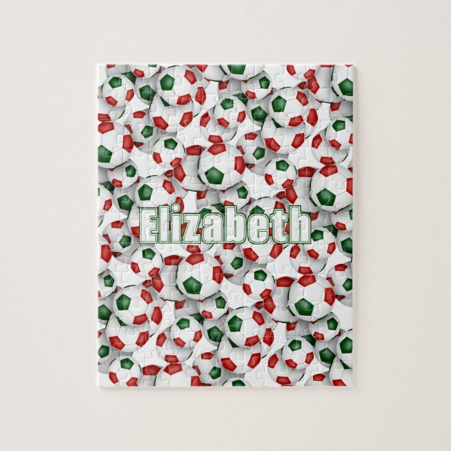 red green team colours girls boys soccer jigsaw puzzle (Vertical)