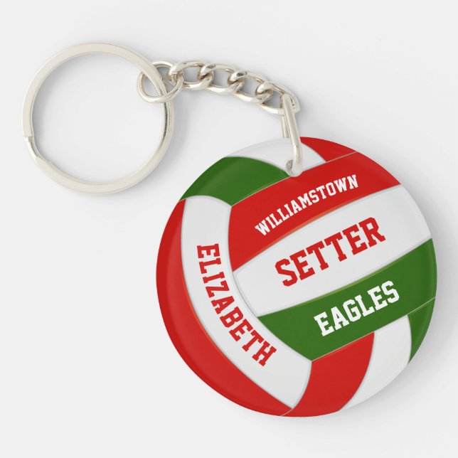 red green team colours girls boys volleyball key ring (Front)