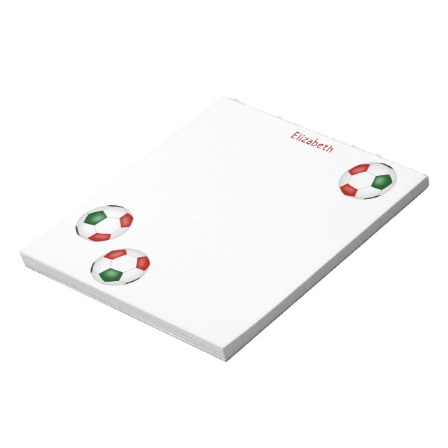 red green team colours soccer balls personalised notepad (Rotated)