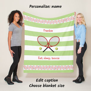 Red green tennis rackets personalised fleece blanket